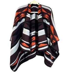 M Old Navy Womens Southwest Aztec Cozy Poncho Shawl Brown Orange Blanket Western